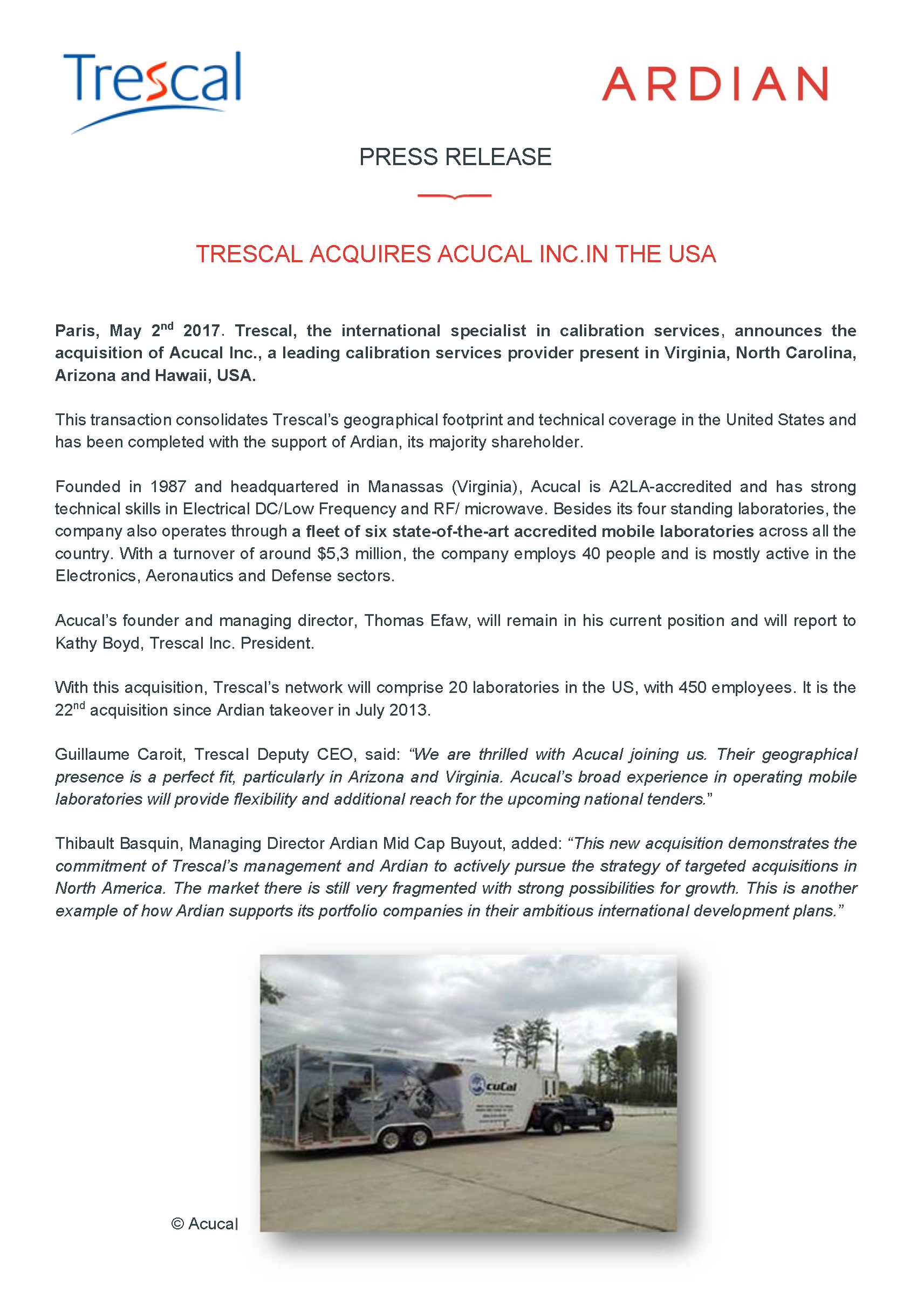 Trescal Acquires Acucal Inc. in the USA